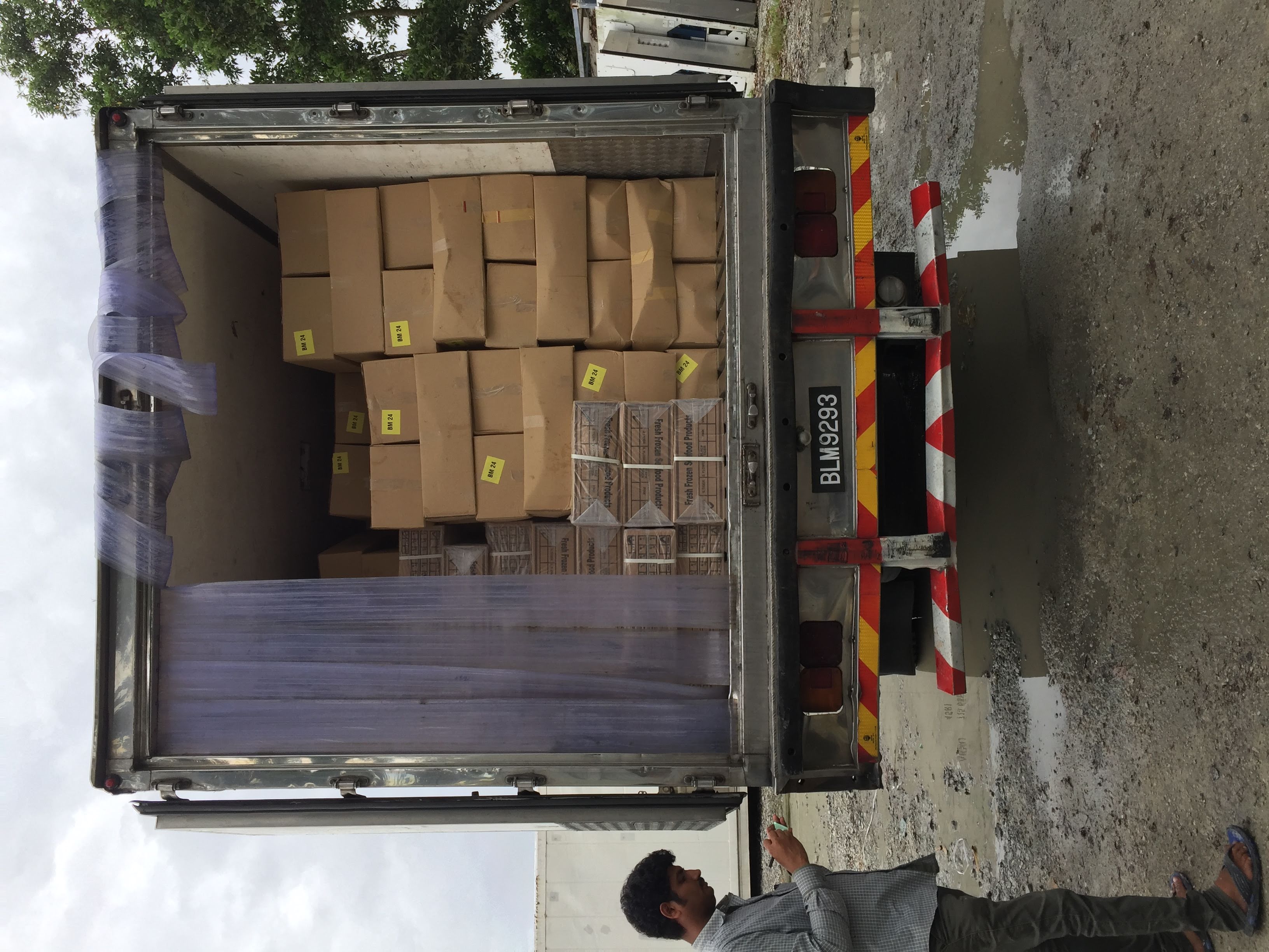 Rear view of a Mileford lorry interior filled with various organized cardboard boxes for safe transit.